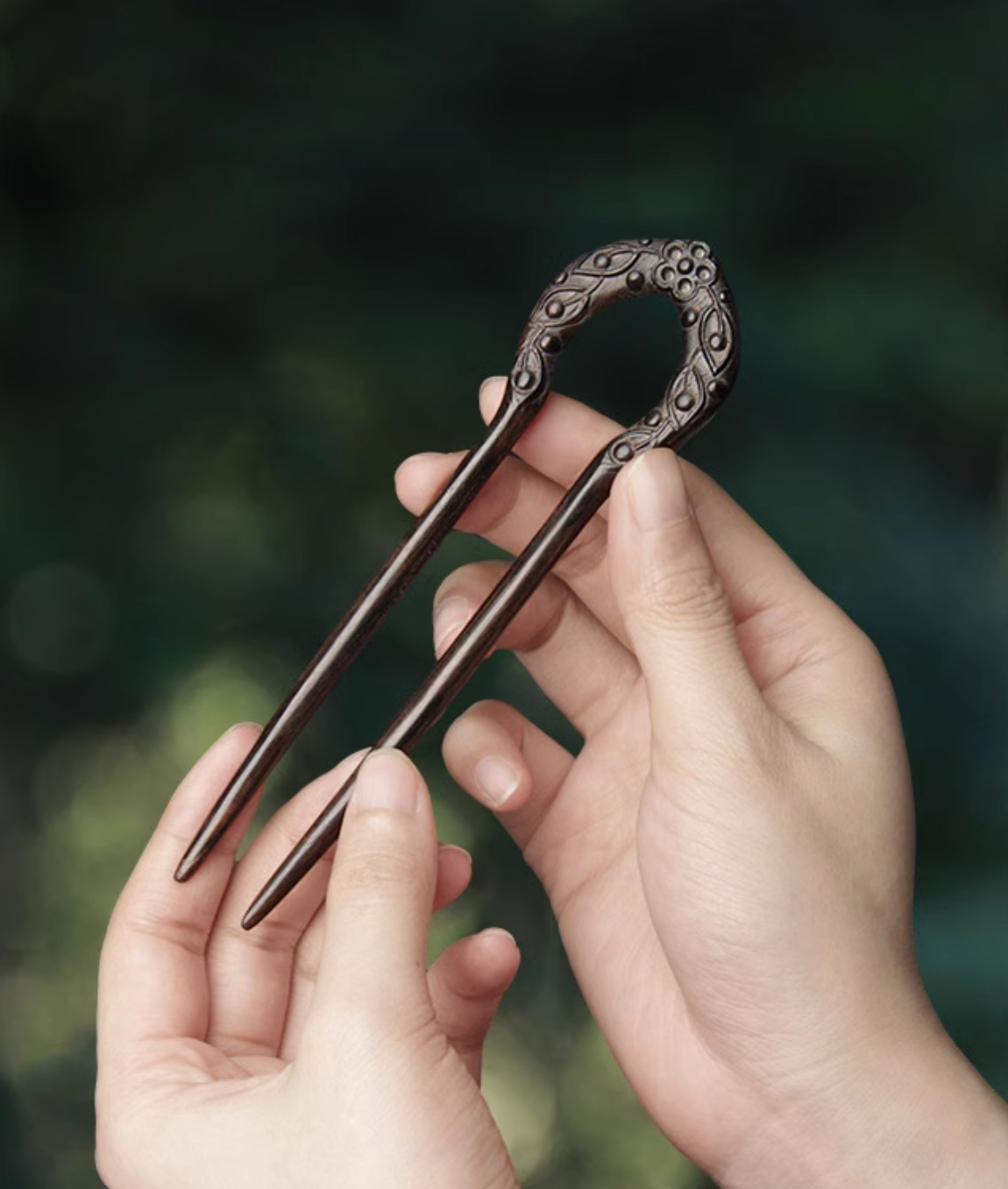 Black Sandalwood Flower Pattern Wooden Hairpin