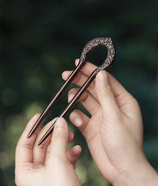 Black Sandalwood Flower Pattern Wooden Hairpin